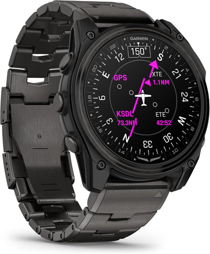 Garmin D2™ Mach 2 – 51 mm, Premium Aviator Smartwatch with GPS, Advanced Flight Maps, LED Flashlight, Built-in Microphone/Speaker for Calls and Texts, Carbon Gray DLC Titanium with Titanium Bracelet