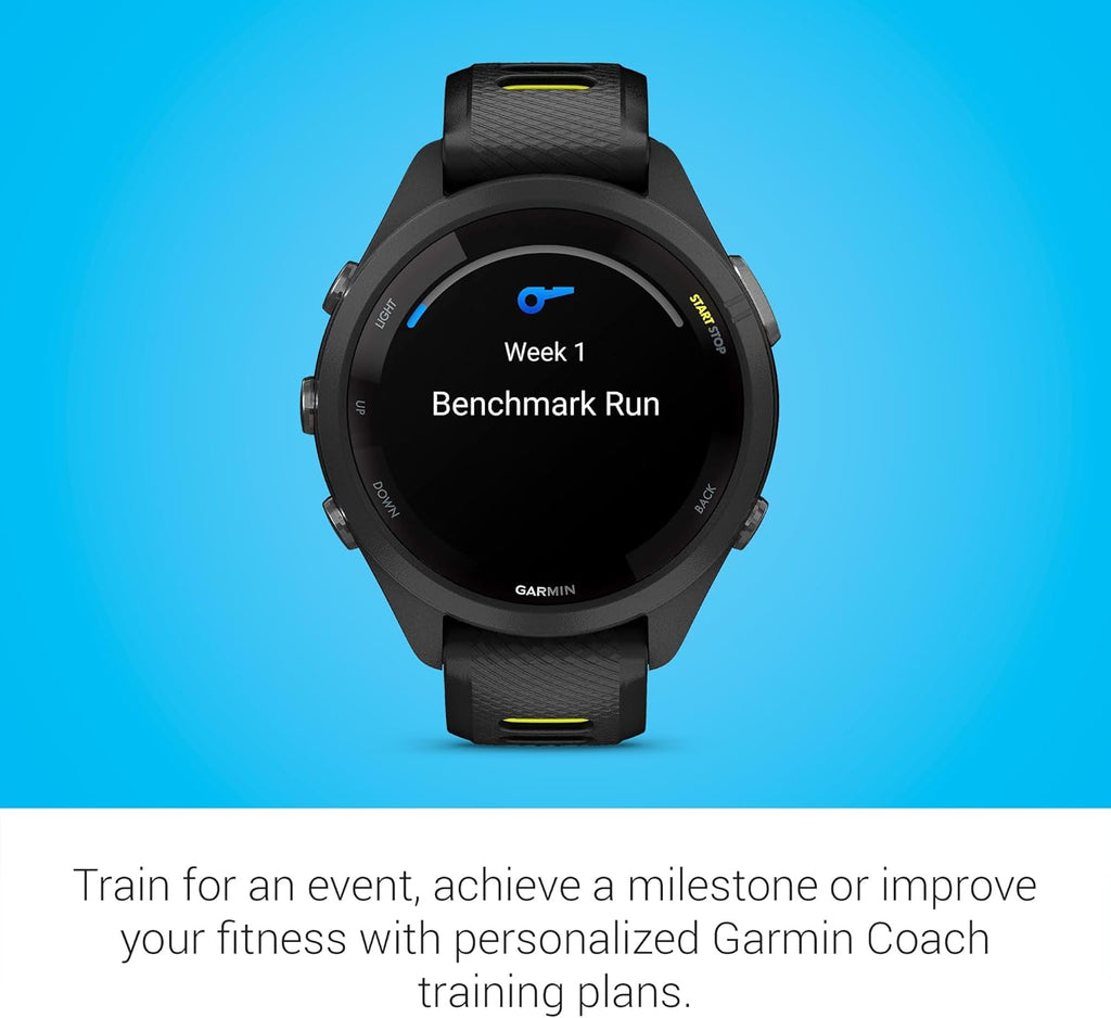 Garmin Forerunner® 265S, Running Smartwatch, 42mm, Black/Amp Yellow | Advanced Training Metrics & Recovery Insights, Music On Your Wrist, Garmin Coach, Daily Suggested Workouts