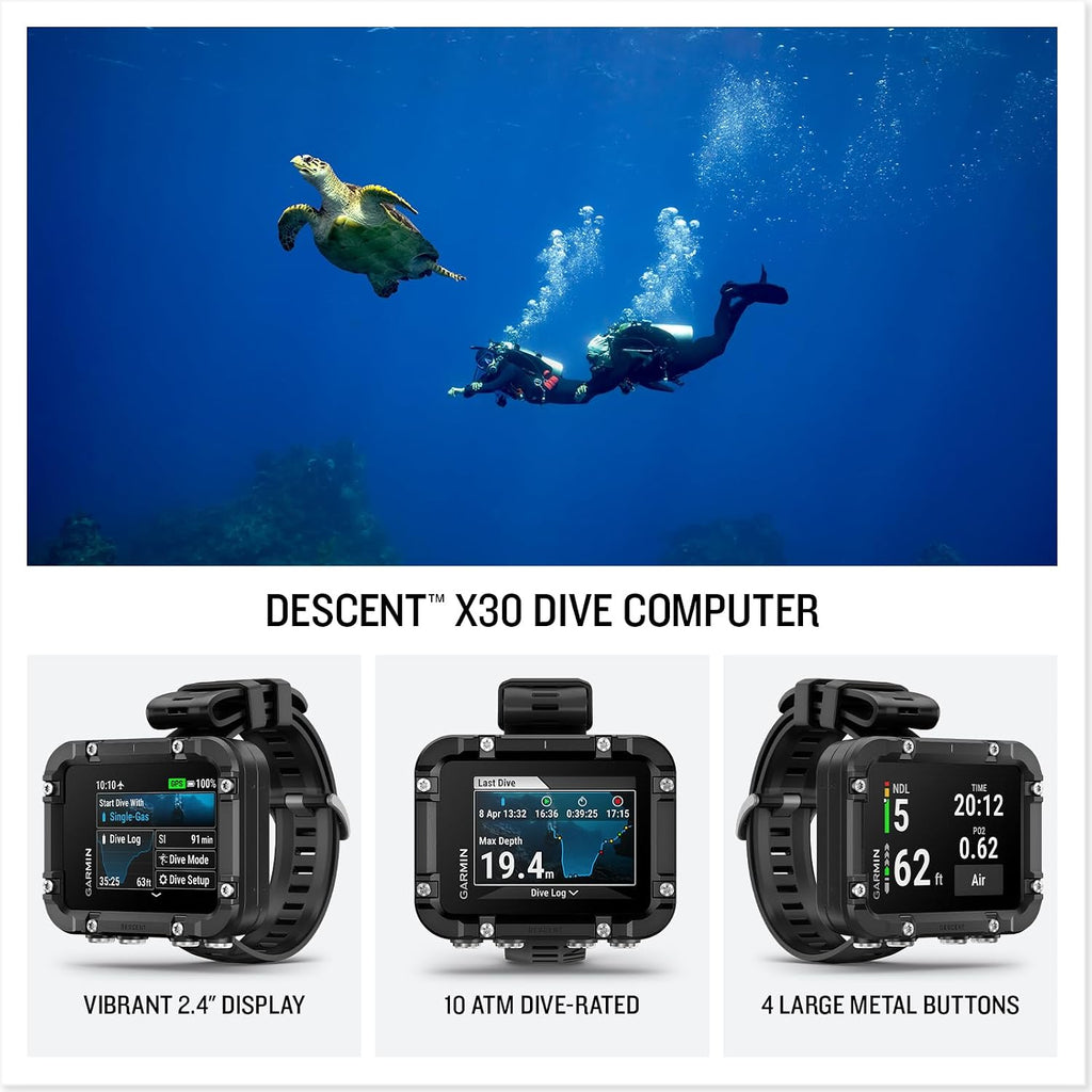 Garmin Descent™ X30, Rugged Dive Computer with Surface GPS | Vibrant 2.4" Color Display, Mutliple Dive Profiles, 10 ATM Dive-Rated, Mark Entry & Exit Points, Up to 30 Hours Battery Life