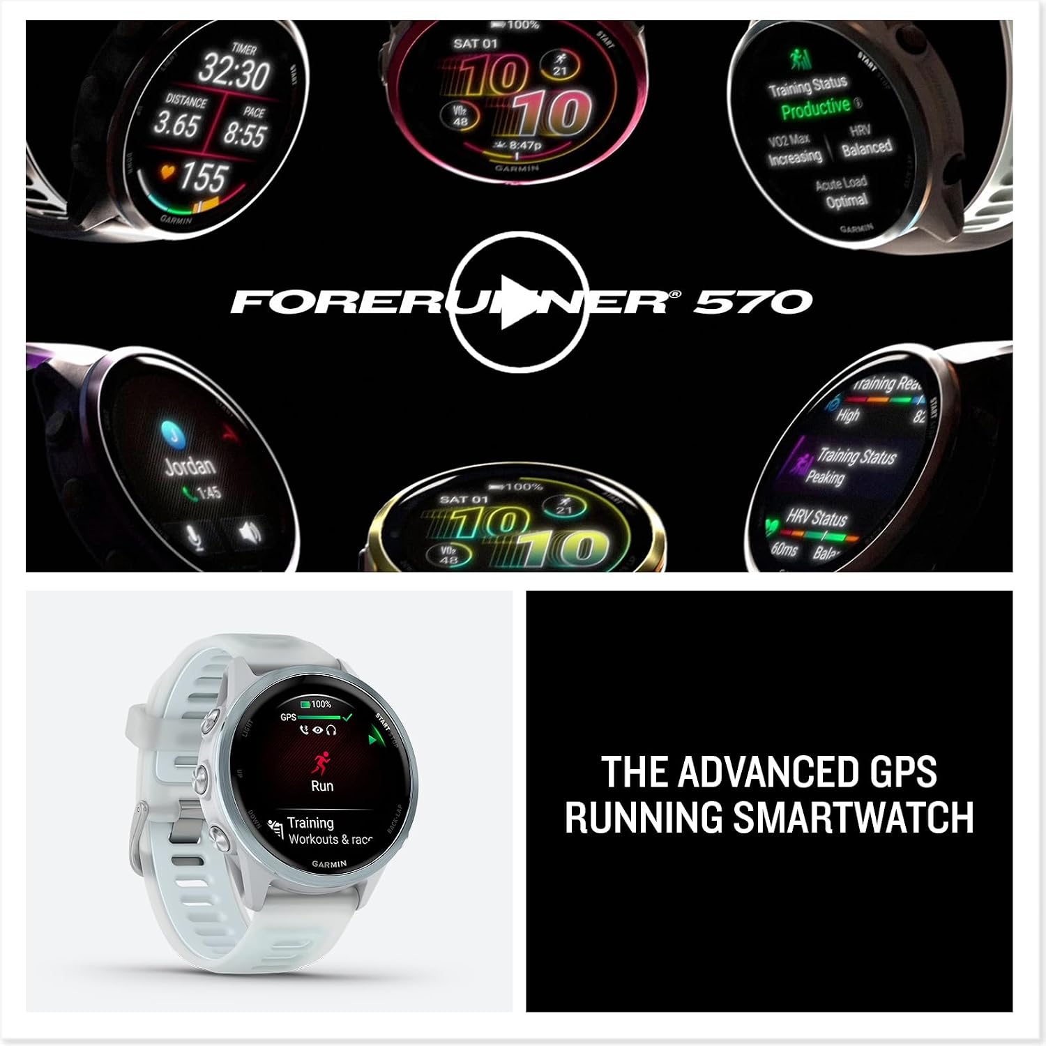 Garmin Forerunner® 570, 42mm, Aluminum, Whitestone/Cloud Blue | Smaller-Sized Advanced GPS Running & Triathlon Smartwatch, AMOLED Display, Training & Recovery Features