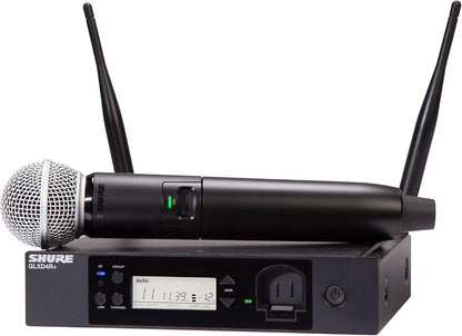 Shure GLXD24R+/SM58 Dual Band Pro Digital Wireless Microphone System - 12-Hour Battery Life, 100 ft Range | SM58 Handheld Vocal Mic, Single Channel Rack Mount Receiver (GLXD24R+/SM58-Z3)