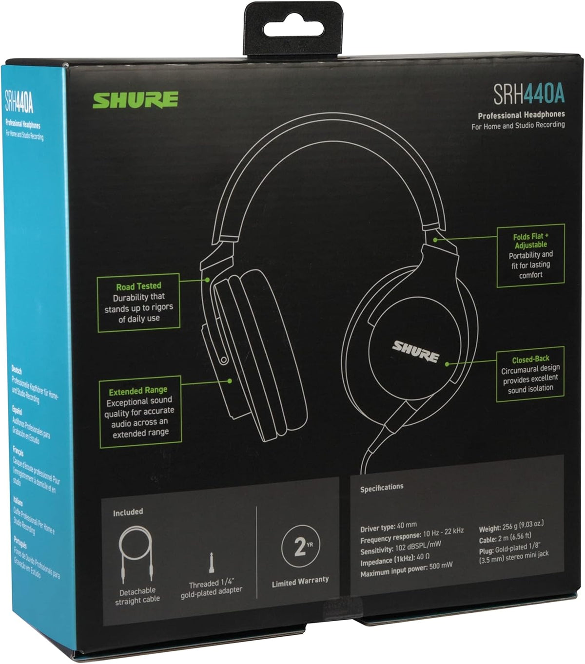 Shure SRH440A Over-Ear Wired Studio Headphones for Recording