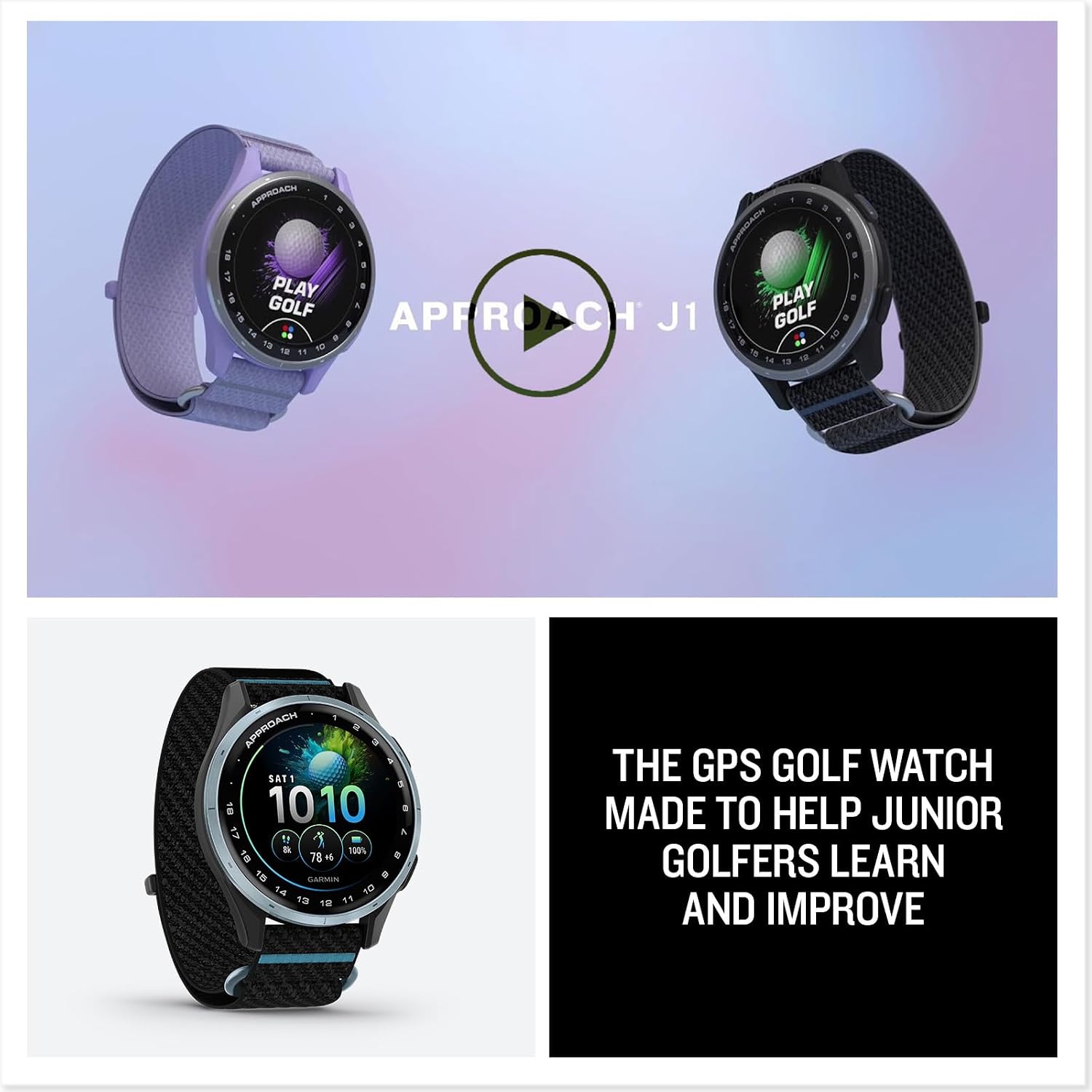 Garmin Approach® J1, Junior Golf Watch with GPS, 43mm, Black | Lightweight GPS Golf Watch Built for Junior Golfers, Simplified Interface, Tee-Off Guidance, Pace-of-Play Timer