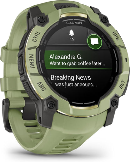 Garmin Instinct® 3 – 50 mm, AMOLED Display, Rugged Outdoor GPS Smartwatch, Built-in Flashlight, Alpine Rush Collection Limited Edition Color, Fern Green with Fern Green Band
