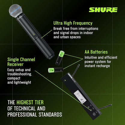 Shure BLX24R/B58 Rack-Mount Wireless Audio System J11 Band (596–620 MHz) – BLX4R Receiver, BLX2 Transmitter with Beta 58A Mic, Up to 14 Hr Battery, 300 ft Range