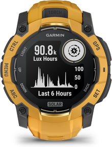 Garmin Instinct® 3 – 50 mm, Solar, Rugged Outdoor GPS Smartwatch, Built-in Flashlight, Alpine Rush Collection Limited Edition Color, Sunburst with Sunburst/Gray Band