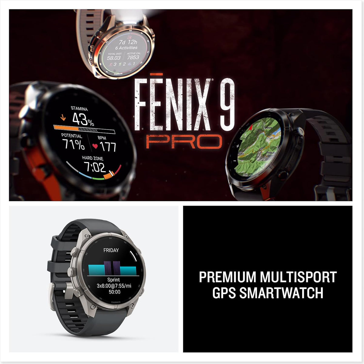 Garmin fēnix® 9 Pro, Titanium, 47mm, Graphite/Black