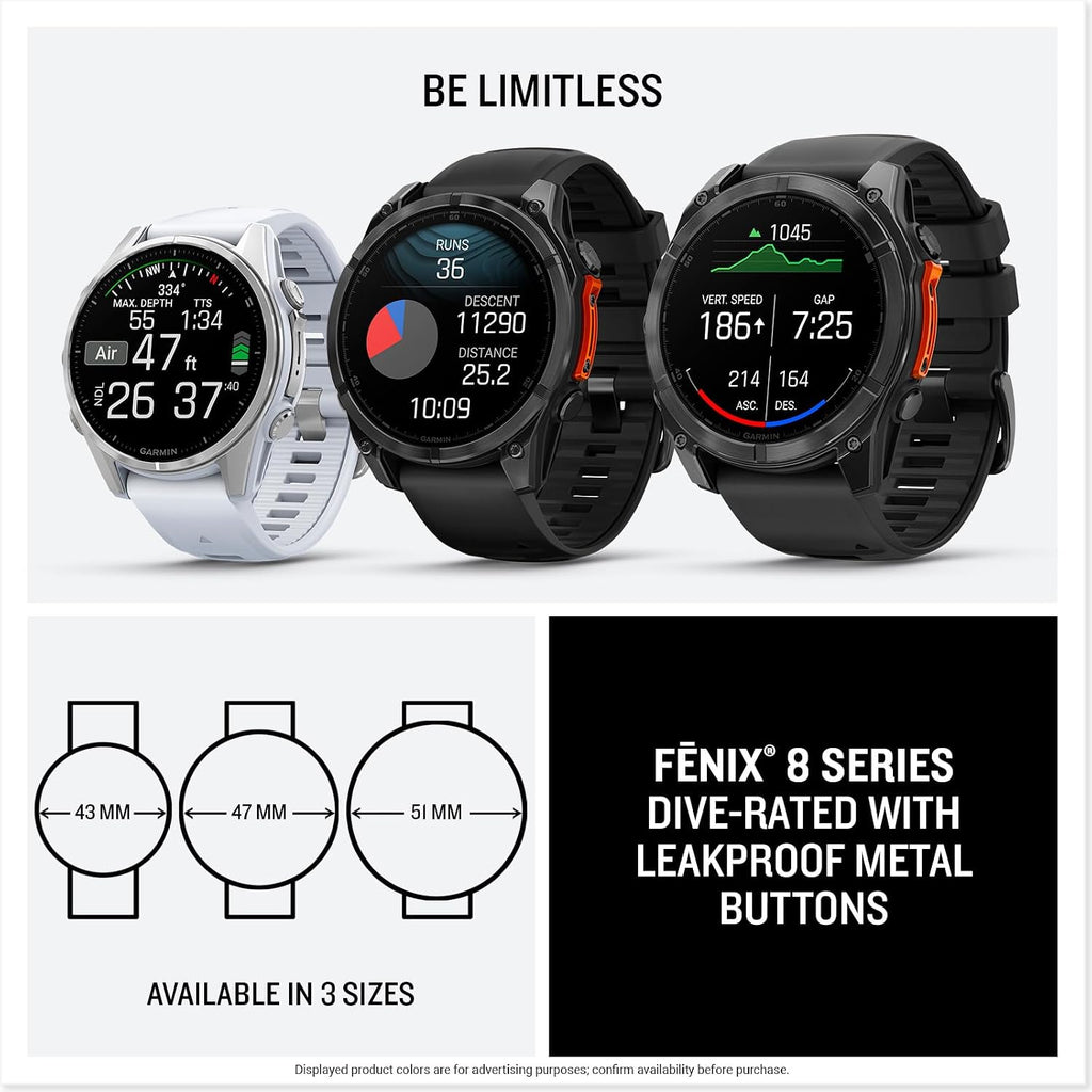Garmin fēnix® 8, 43mm, Whitestone | Premium Multisport Smartwatch, AMOLED Display, GPS, Built-In Flashlight, Dive-Rated, Built-In Speakers & Mic