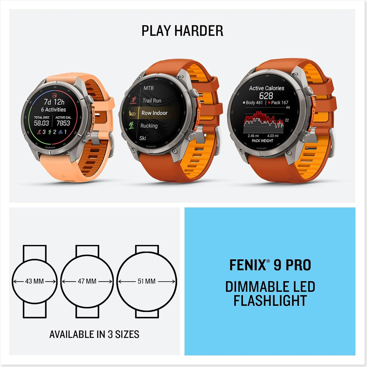 Garmin fēnix® 9 Pro, inReach®, Titanium, 47mm, Autumn Orange/Spark Orange