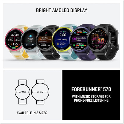 Garmin Forerunner® 570, 47mm, Aluminum, Black | Advanced GPS Running & Triathlon Smartwatch, AMOLED Display, Training & Recovery Features
