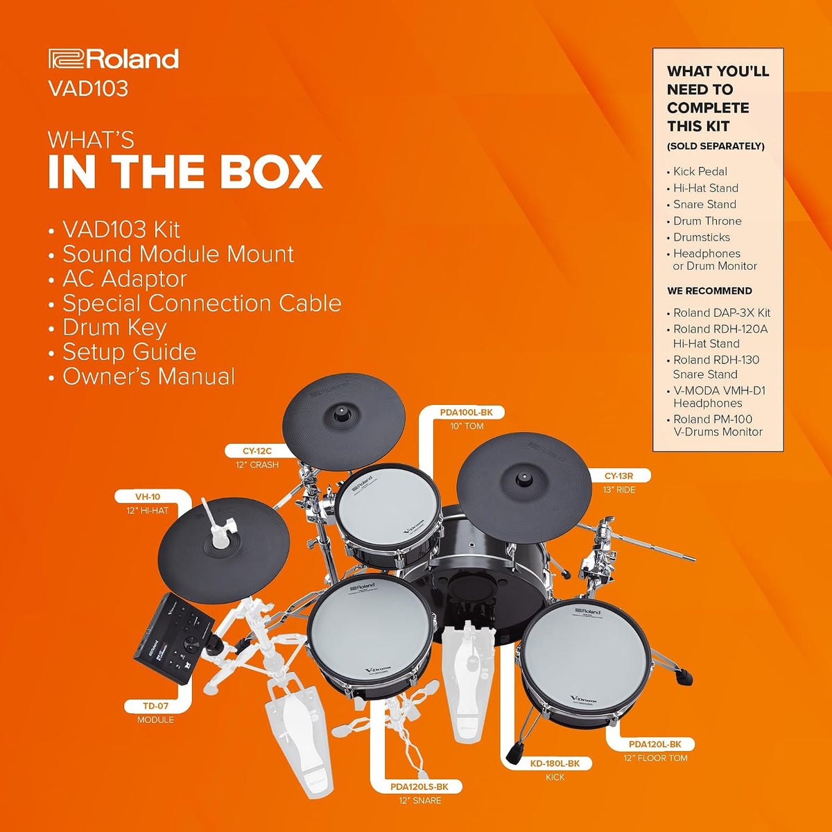 Roland VAD103 V-Drums Premium 4-Piece Electronic Acoustic Design Drum Kit