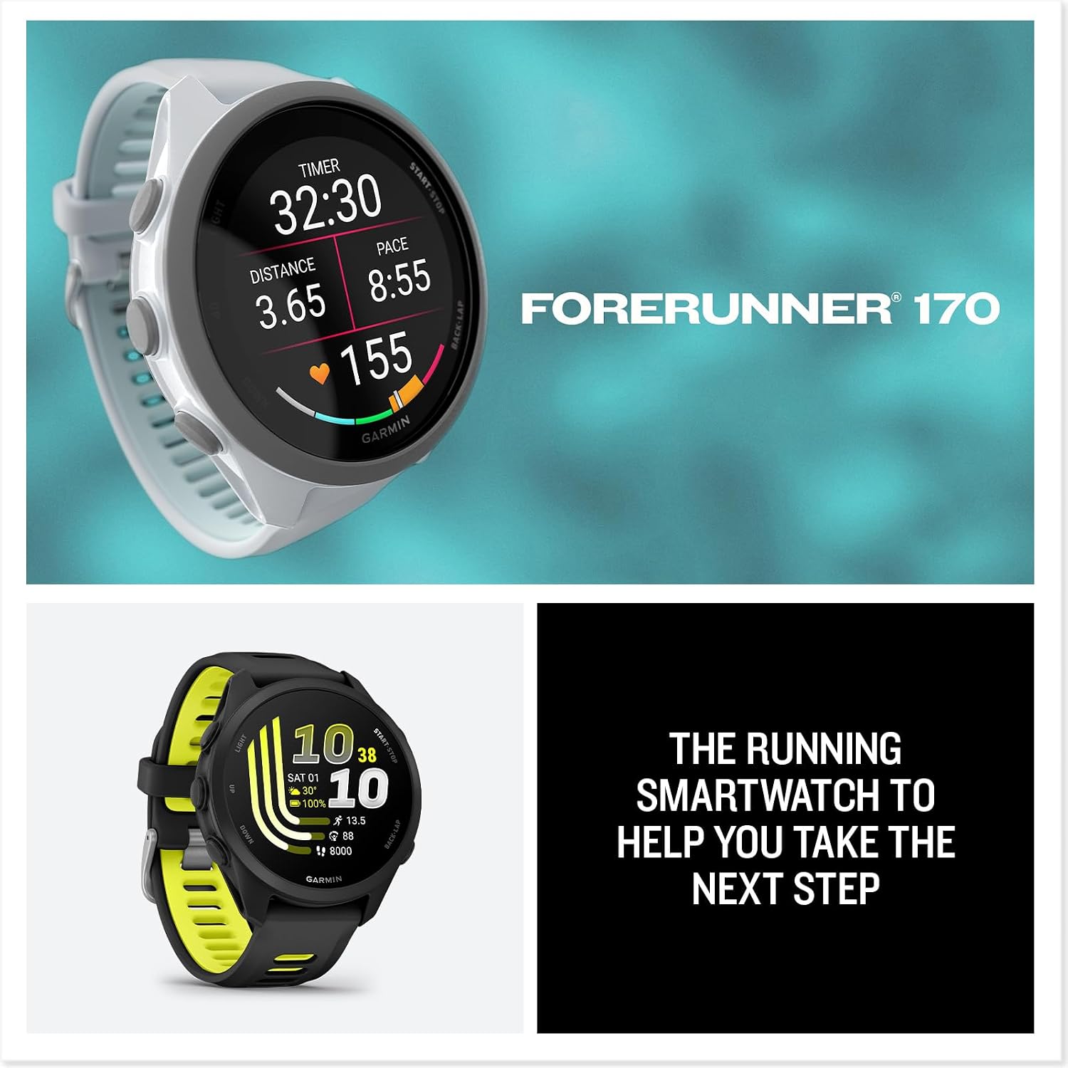 Garmin Forerunner® 170 Music, 43mm, Whitestone/Cloud Blue | GPS Running Smartwatch, Music On Your Wrist, Pace & Distance, Daily Suggested Workouts, Garmin Coach, Adaptive Training Plans