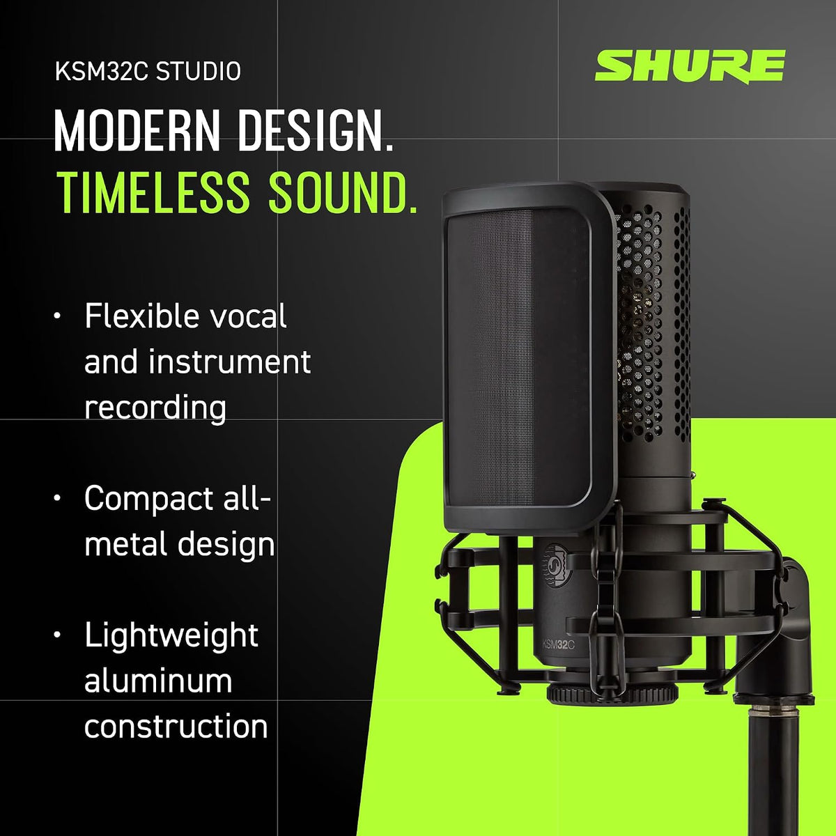 Shure KSM32C Studio Kit Cardioid Condenser Microphone - Precision ¾” Capsule, Low-Frequency Excellence, Ultra-Low Self-Noise, Off-Axis Rejection