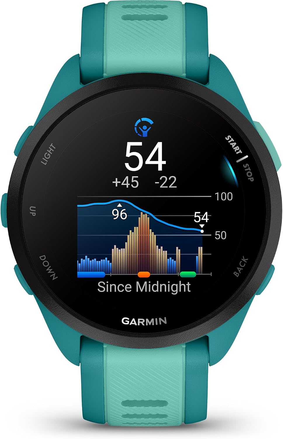 Garmin Forerunner® 165 Music, Running Smartwatch, 43mm, Turquoise | Music On Your Wrist, Essential Training & Recovery Features, Built-In GPS for Distance, Pace & Speed, Garmin Coach