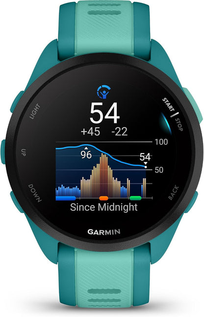 Garmin Forerunner® 165 Music, Running Smartwatch, 43mm, Turquoise | Music On Your Wrist, Essential Training & Recovery Features, Built-In GPS for Distance, Pace & Speed, Garmin Coach