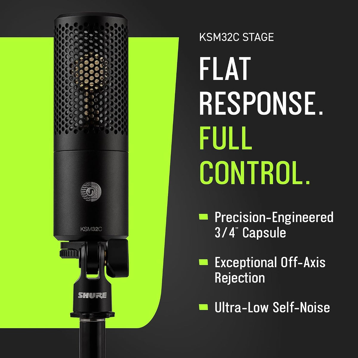 Shure KSM32C Stage Kit Cardioid Condenser Microphone - Precision ¾” Capsule, Low-Frequency Excellence, Ultra-Low Self-Noise, Off-Axis Rejection