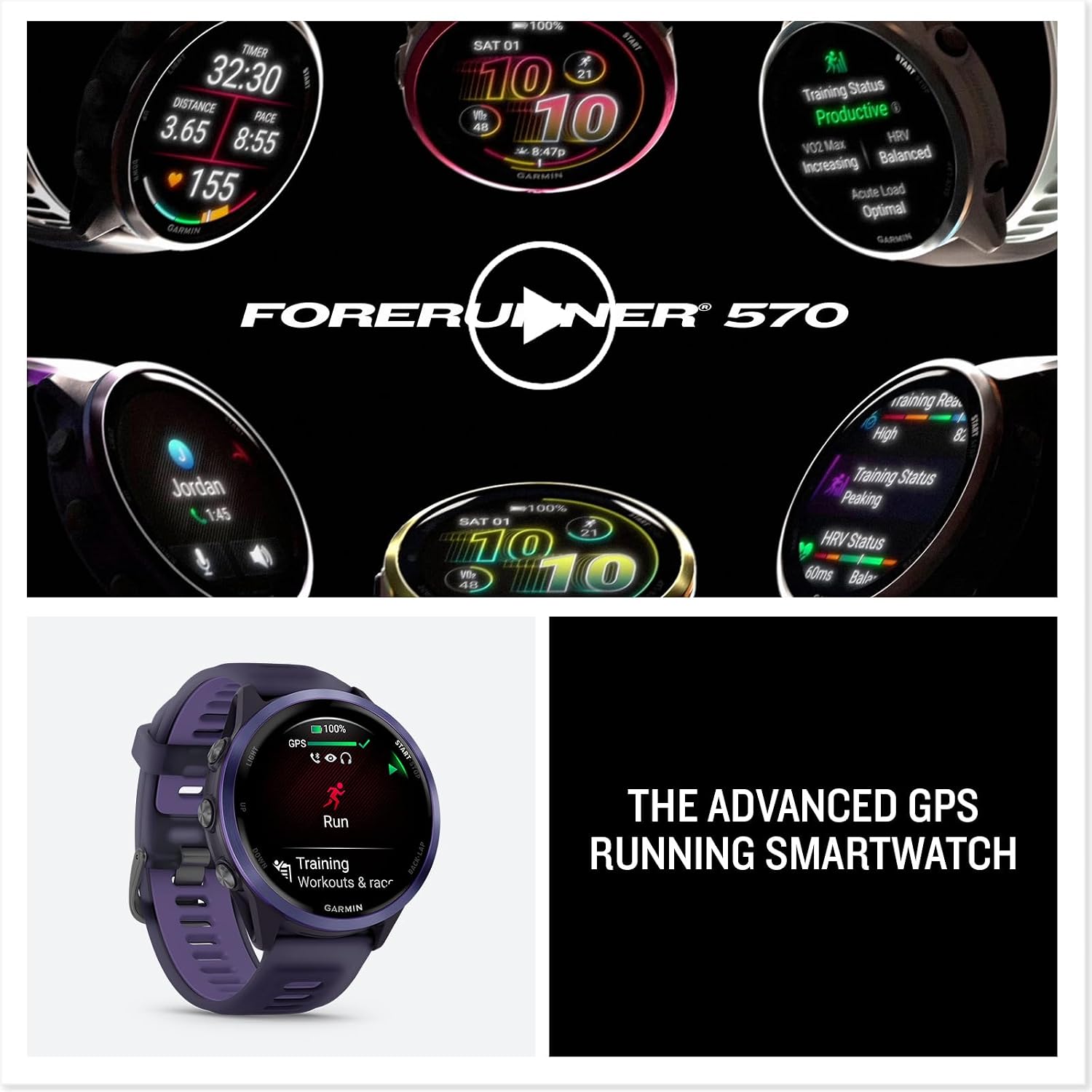 Garmin Forerunner® 570, 47mm, Aluminum, Imperial Purple/Indigo | Advanced GPS Running & Triathlon Smartwatch, AMOLED Display, Training & Recovery Features
