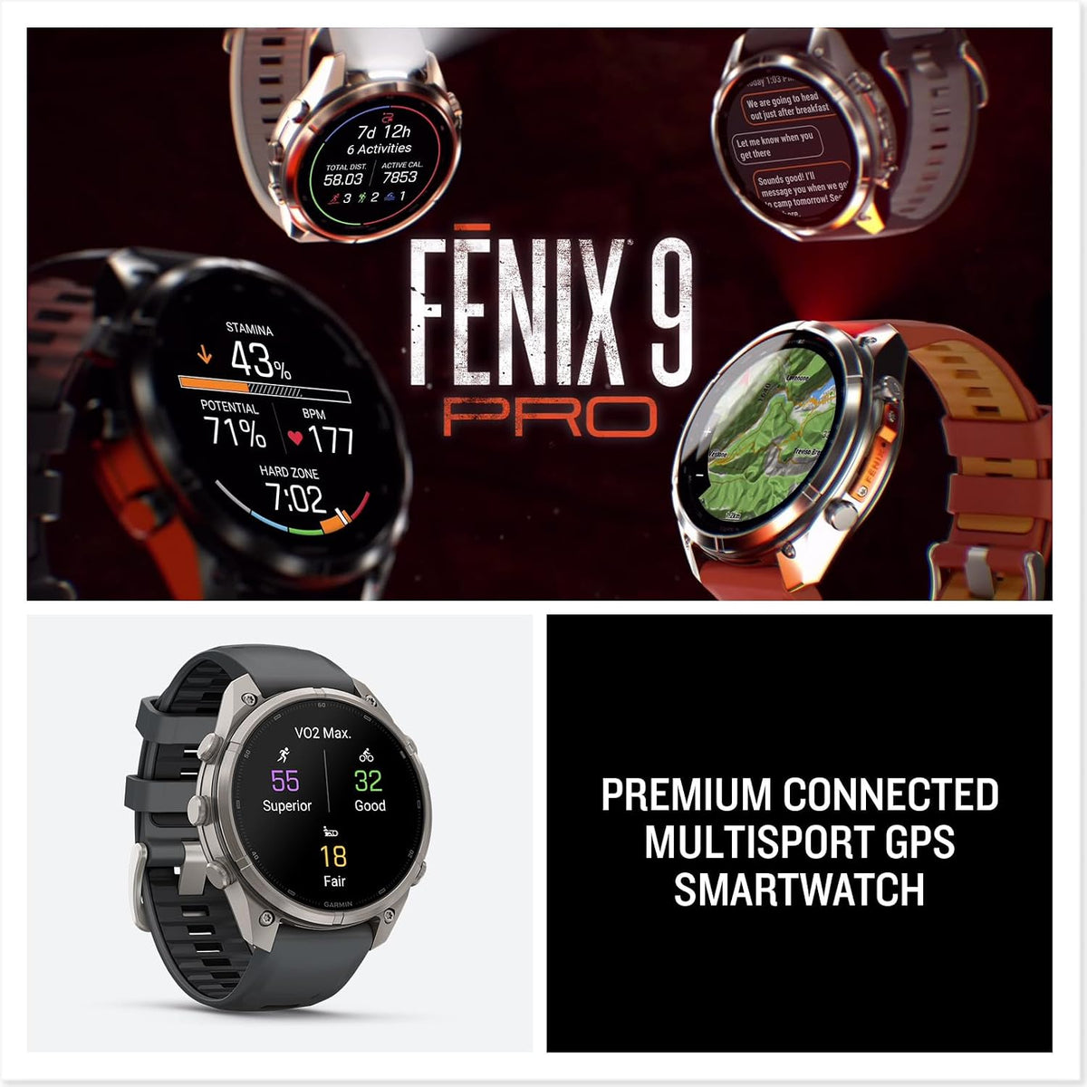 Garmin fēnix® 9 Pro, inReach®, Titanium, 47mm, Graphite/Black