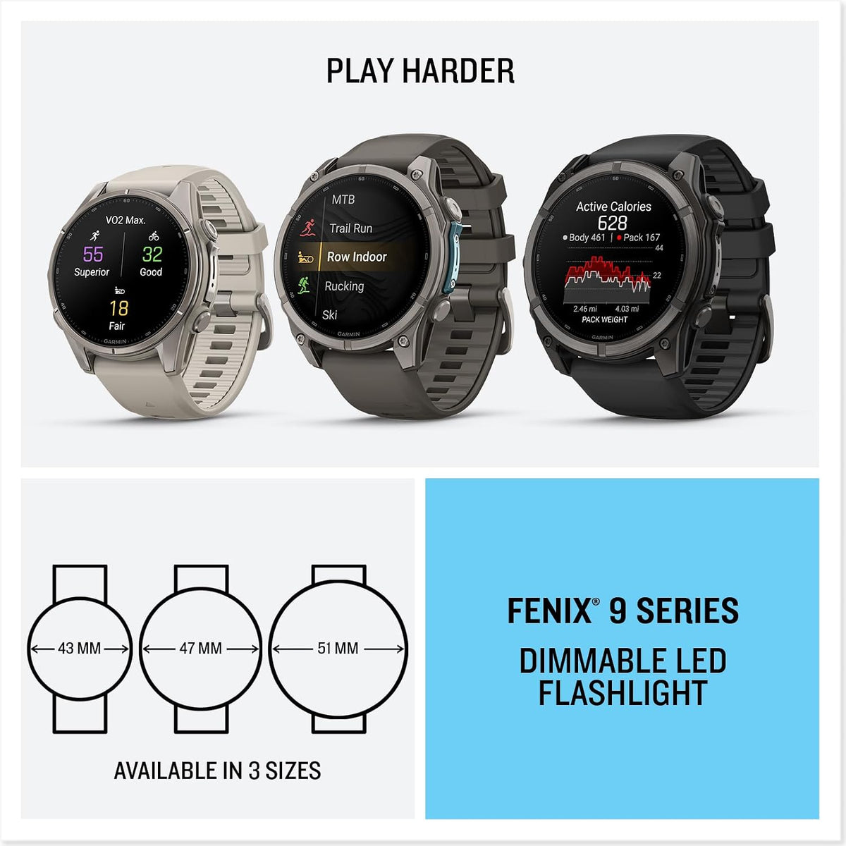 Garmin fēnix® 9, DLC Titanium, 51mm, Carbon Gray/Black