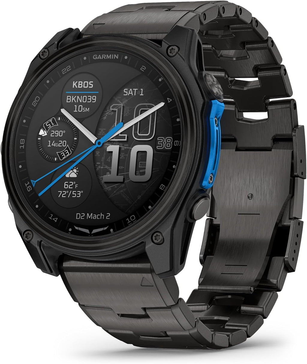 Garmin D2™ Mach 2 – 51 mm, Premium Aviator Smartwatch with GPS, Advanced Flight Maps, LED Flashlight, Built-in Microphone/Speaker for Calls and Texts, Carbon Gray DLC Titanium with Titanium Bracelet