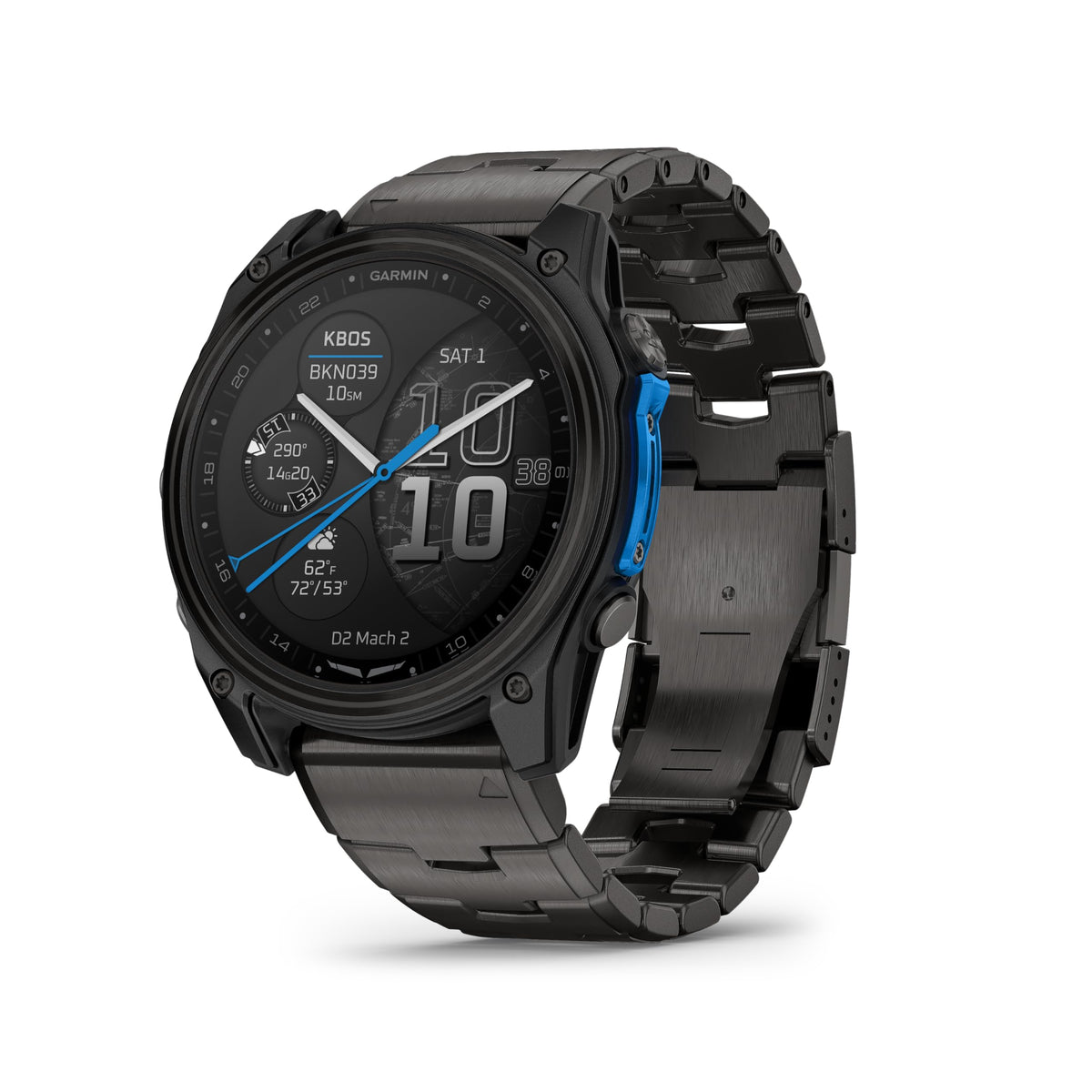 Garmin D2™ Mach 2 – 47 mm, Premium Aviator Smartwatch with GPS, Advanced Flight Maps, LED Flashlight, Built-in Microphone/Speaker for Calls and Texts, Titanium with Oxford Brown Leather Band