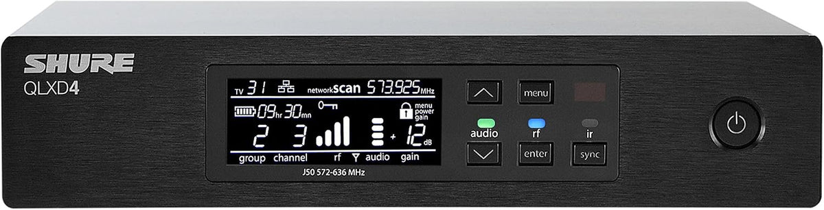 Shure QLXD4 Single Channel Receiver - for use with QLX-D Digital Wireless Systems, Transmitter Sold Separately | V50 Band (QLXD4=-V50)
