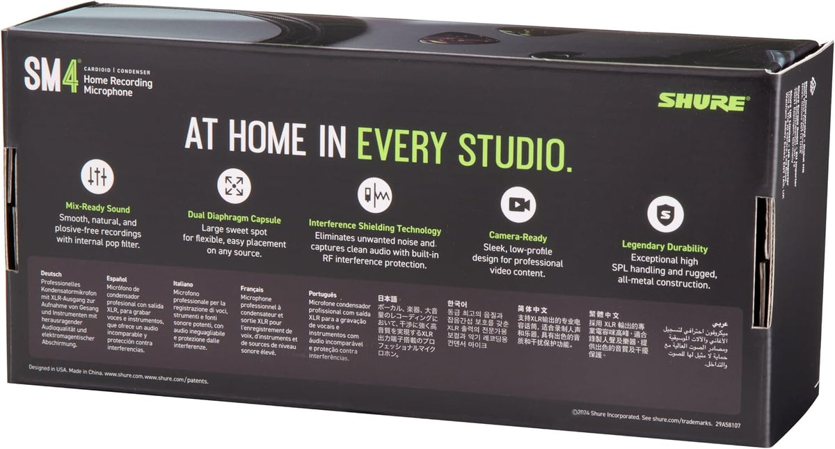 Shure SM4-K Studio Condenser Microphone – XLR Mic for Home Studio Recording, Vocals & Instruments with Mix-Ready Sound & All-Metal Construction, Black