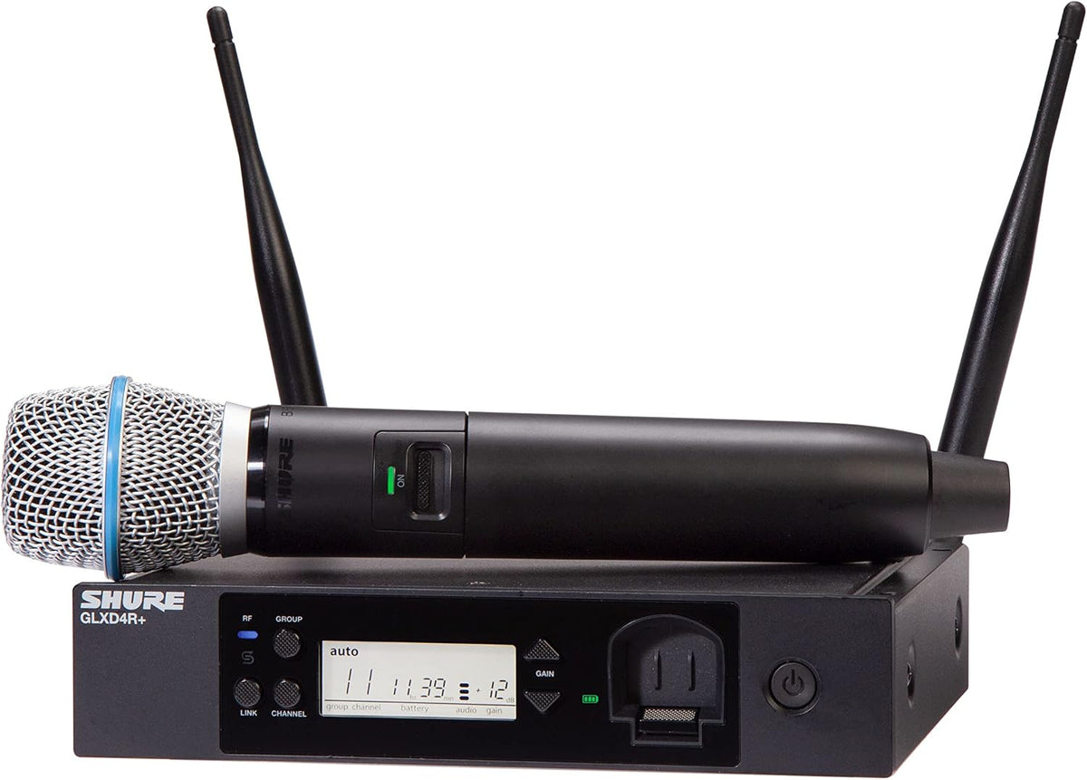 Shure GLXD24R+/B87A Dual Band Pro Digital Wireless Microphone System - 12-Hour Battery Life, 100 ft Range | BETA 587 Handheld Vocal Mic, Single Channel Rack Mount Receiver (GLXD24R+/B87A-Z3)