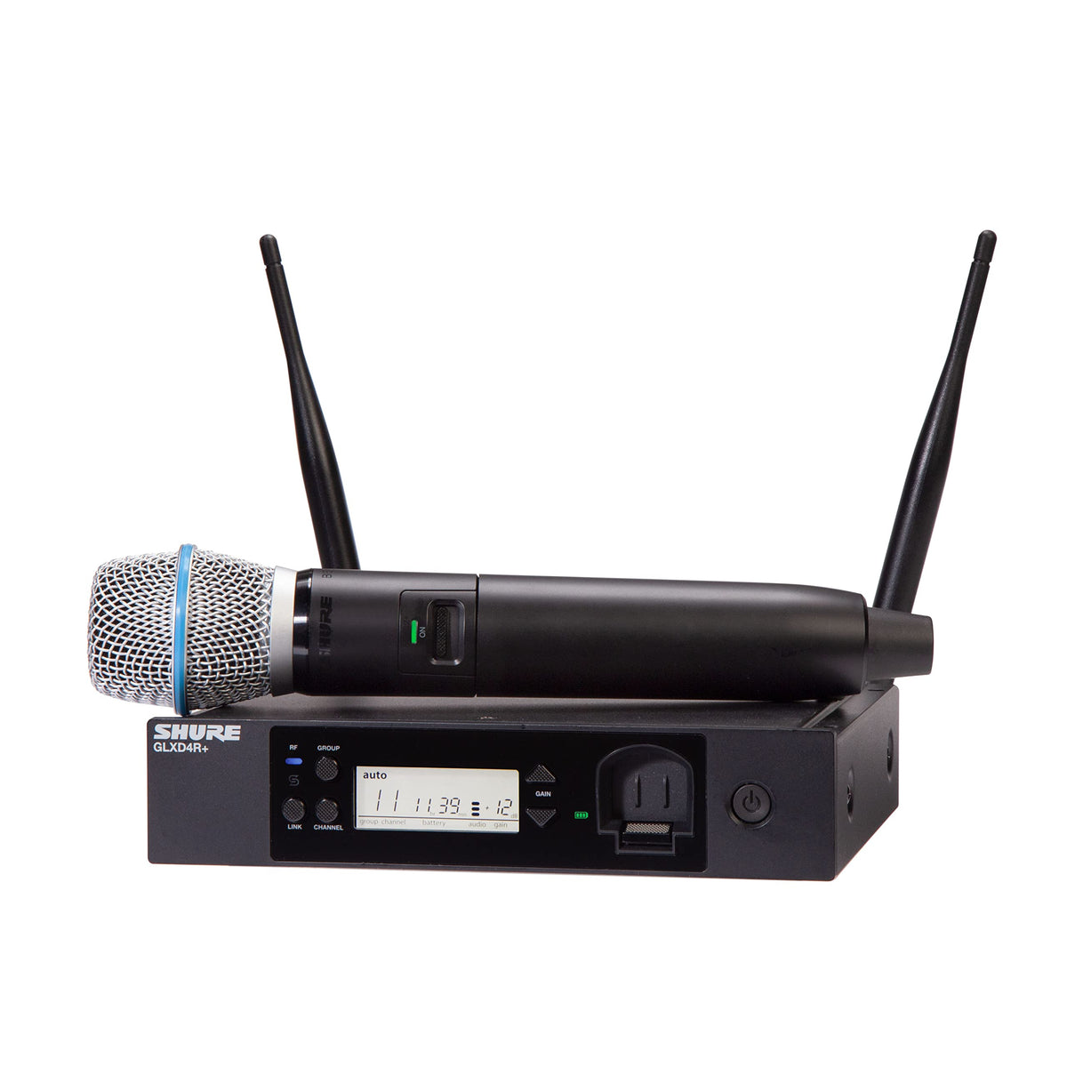 Shure GLXD24+/B87A Dual Band Pro Digital Wireless Microphone System – 12-Hour Battery, 100ft Range with BETA 87A Handheld Vocal Mic & Single Channel Receiver
