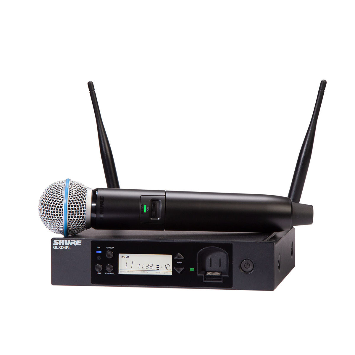 Shure GLXD24R+/B87A Dual Band Pro Digital Wireless Microphone System - 12-Hour Battery Life, 100 ft Range | BETA 587 Handheld Vocal Mic, Single Channel Rack Mount Receiver (GLXD24R+/B87A-Z3)