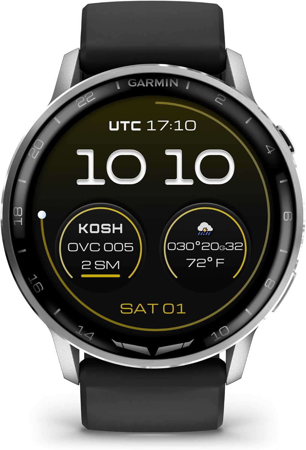 Garmin D2™ Air X15, Versatile Aviator Smartwatch with GPS, LED Flashlight, Health and Fitness Features, Aviation Weather, Built-in Microphone/Speaker, Silver with Black Silicone Band