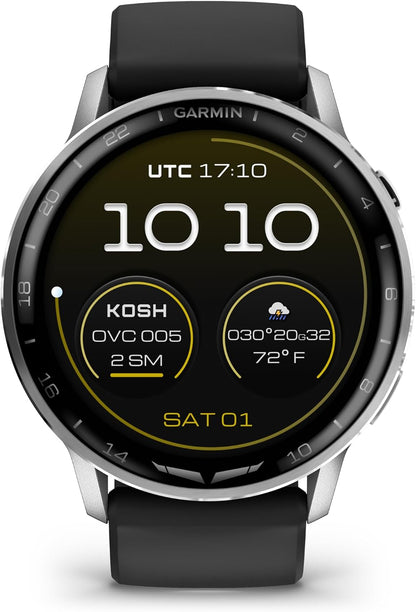 Garmin D2™ Air X15, Versatile Aviator Smartwatch with GPS, LED Flashlight, Health and Fitness Features, Aviation Weather, Built-in Microphone/Speaker, Silver with Black Silicone Band