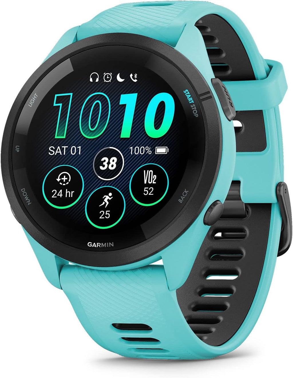 Garmin Forerunner® 265, Running Smartwatch, 46mm, Aqua/Black | Advanced Training Metrics & Recovery Insights, Music On Your Wrist, Garmin Coach, Daily Suggested Workouts