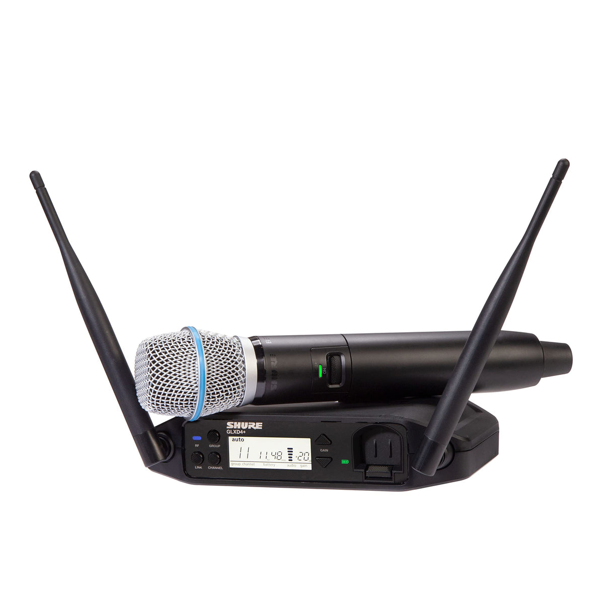 Shure GLXD24R+/B58 Dual Band Pro Digital Wireless Microphone System - 12-Hour Battery Life, 100 ft Range | BETA 58A Handheld Vocal Mic, Single Channel Rack Mount Receiver (GLXD24R+/B58-Z3)