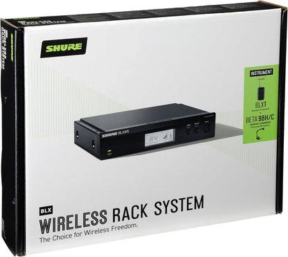 Shure BLX14R/B98 Rack-Mount Instrument Audio System H11 Band (572–596 MHz) – BLX4R Receiver, BLX1 Bodypack & BETA 98H/C Clip-On Mic for Brass, Woodwinds & Percussion, Up to 14 Hr Battery, 300 ft Range