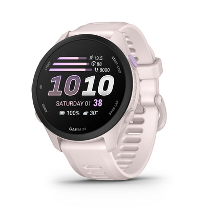 Garmin Forerunner® 170 Music, 43mm, Whitestone/Cloud Blue | GPS Running Smartwatch, Music On Your Wrist, Pace & Distance, Daily Suggested Workouts, Garmin Coach, Adaptive Training Plans