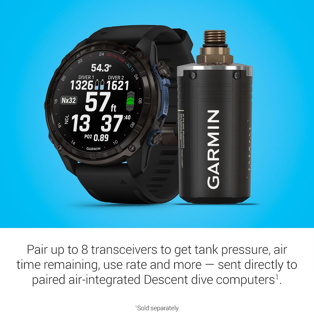 Garmin Descent™ T2 Transceiver, Subwave™ Wireless Communication | Monitor Up to 8 Tanks When Under Water, Pair with Your Compatible Air-Integrated Descent™ Dive Computer (Sold Separately)