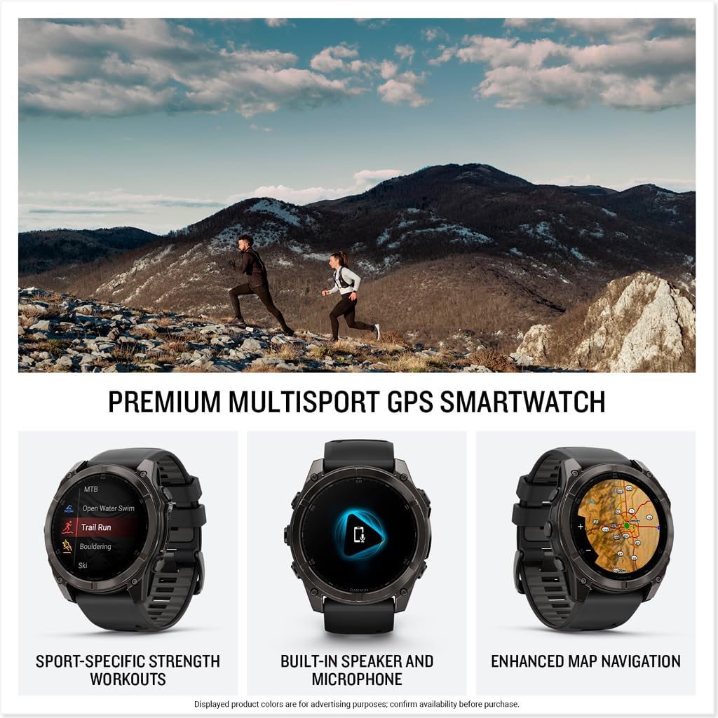 Garmin fēnix® 8, Sapphire, 51mm, DLC Titanium, Black/Pebble Gray | Larger-Sized Premium Multisport Smartwatch, AMOLED Display, GPS, Built-In Flashlight, Dive-Rated, Built-In Speakers & Mic