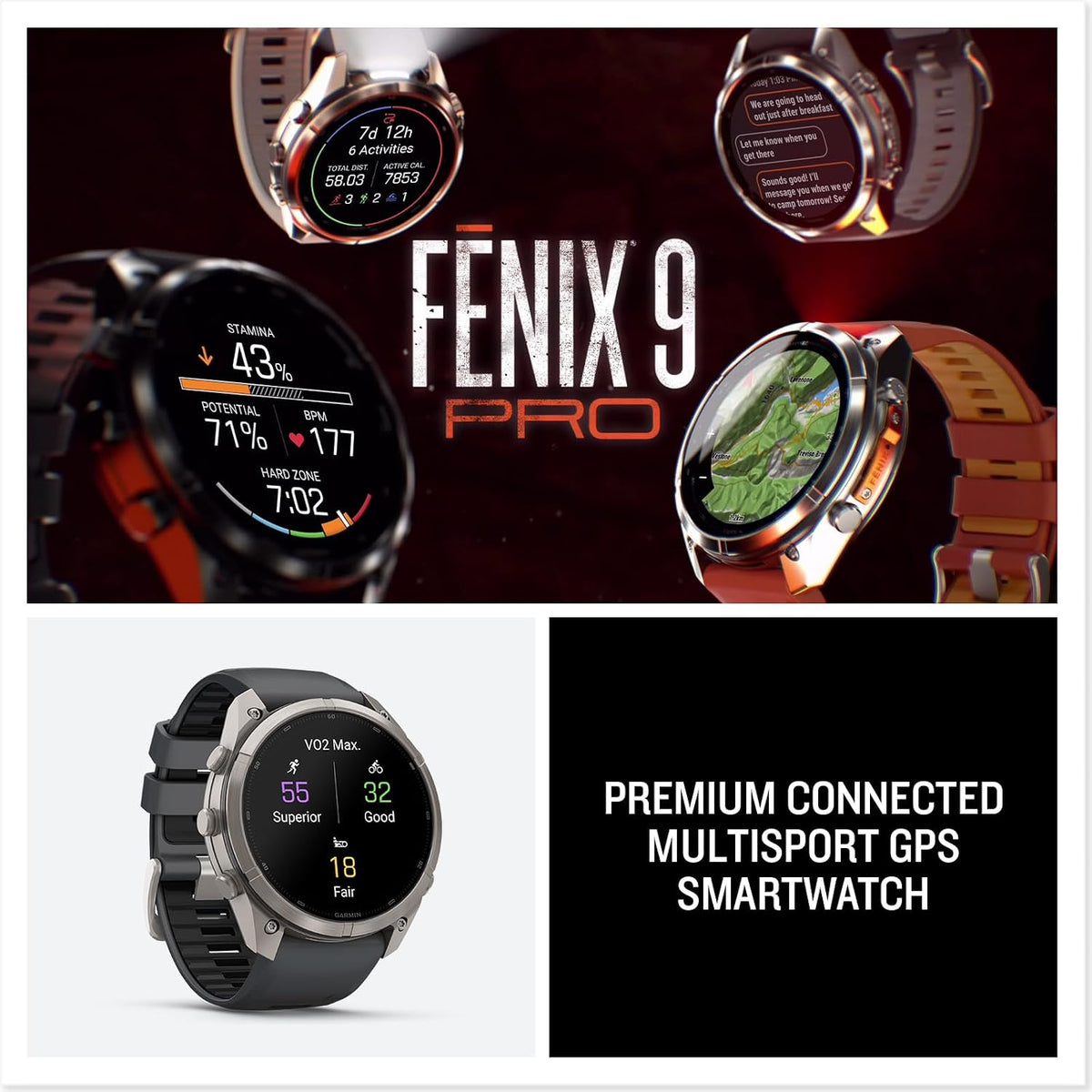 Garmin fēnix® 9 Pro, inReach®, Titanium, 51mm, Graphite/Black