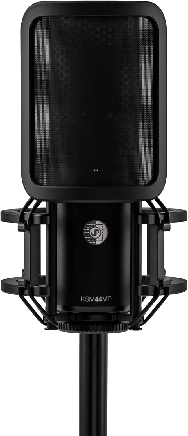 Shure KSM44MP Large Diaphragm Multi-Pattern Microphone - 1” Capsule, Selectable Patterns, Flat Response, Low Self-Noise, Includes Shock Mount & Pop Filter
