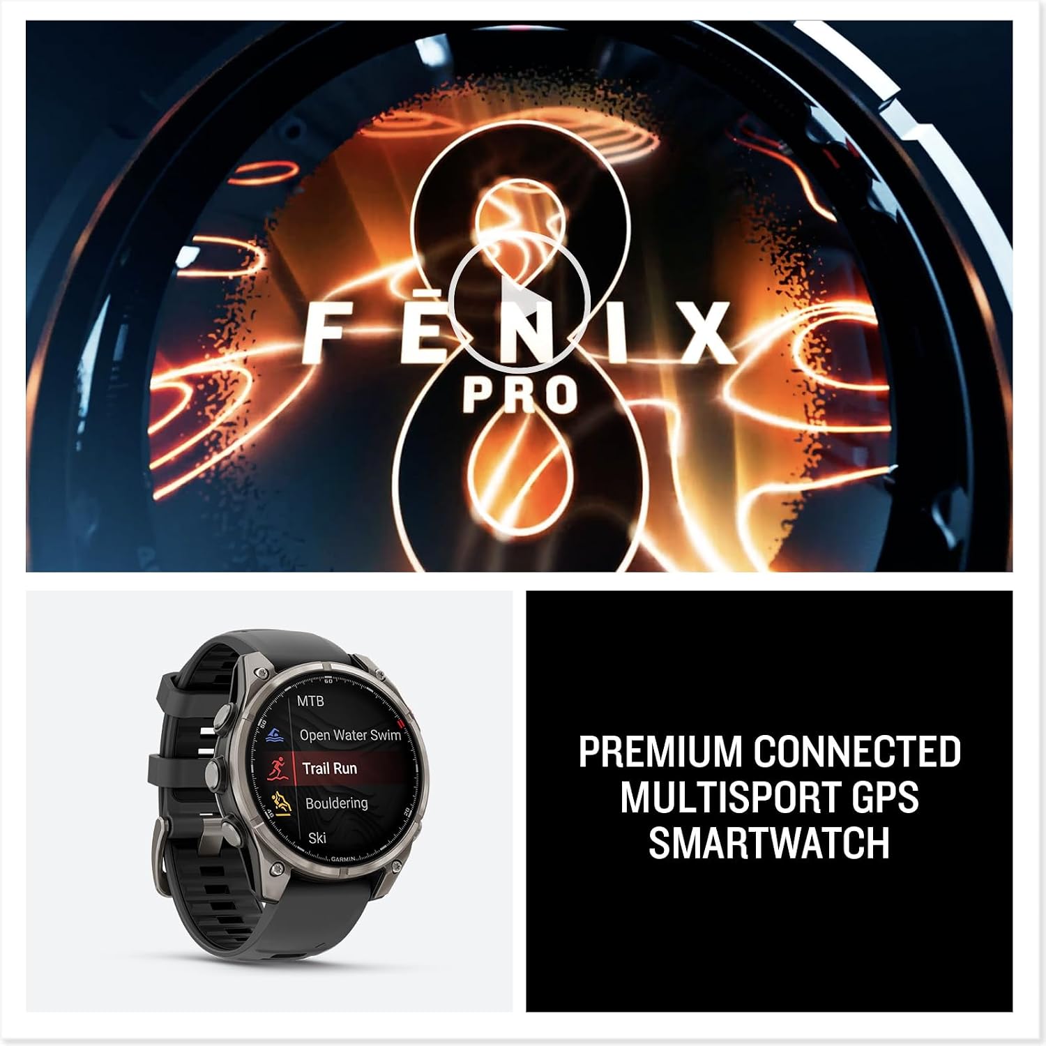 Garmin fēnix® 8 Pro, 47mm, Sapphire, Titanium, Graphite/Black | Premium Multisport Smartwatch, inReach® Technology, AMOLED Display, Built-In Flashlight, Dive-Rated, Built-In Speakers & Mic