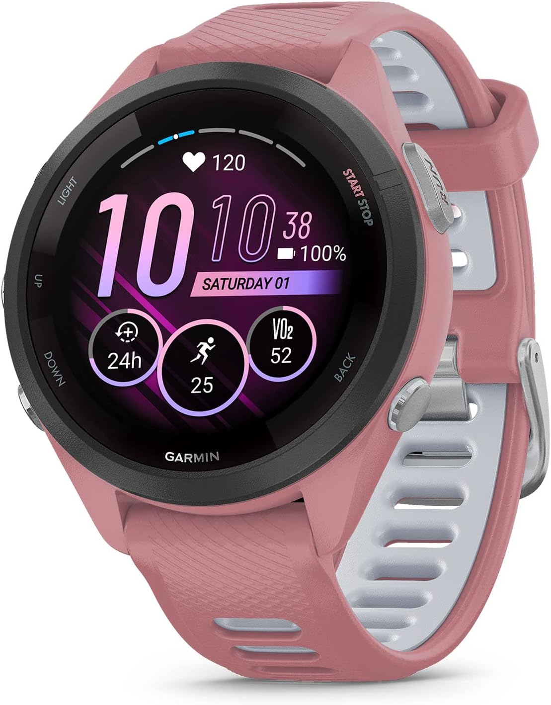 Garmin Forerunner® 265S, Running Smartwatch, 42mm, Light Pink/Powder Gray | Advanced Training Metrics & Recovery Insights, Music On Your Wrist, Garmin Coach, Daily Suggested Workouts