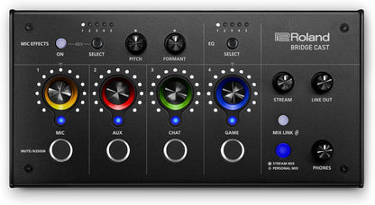 Roland BRIDGE CAST Dual Bus Gaming Mixer | Pro Audio Streaming Interface and Mixer for Online Gamers | 32-Bit Hardware DSP | USB-C Windows & Mac Connectivity | XLR Input for Mics | Black