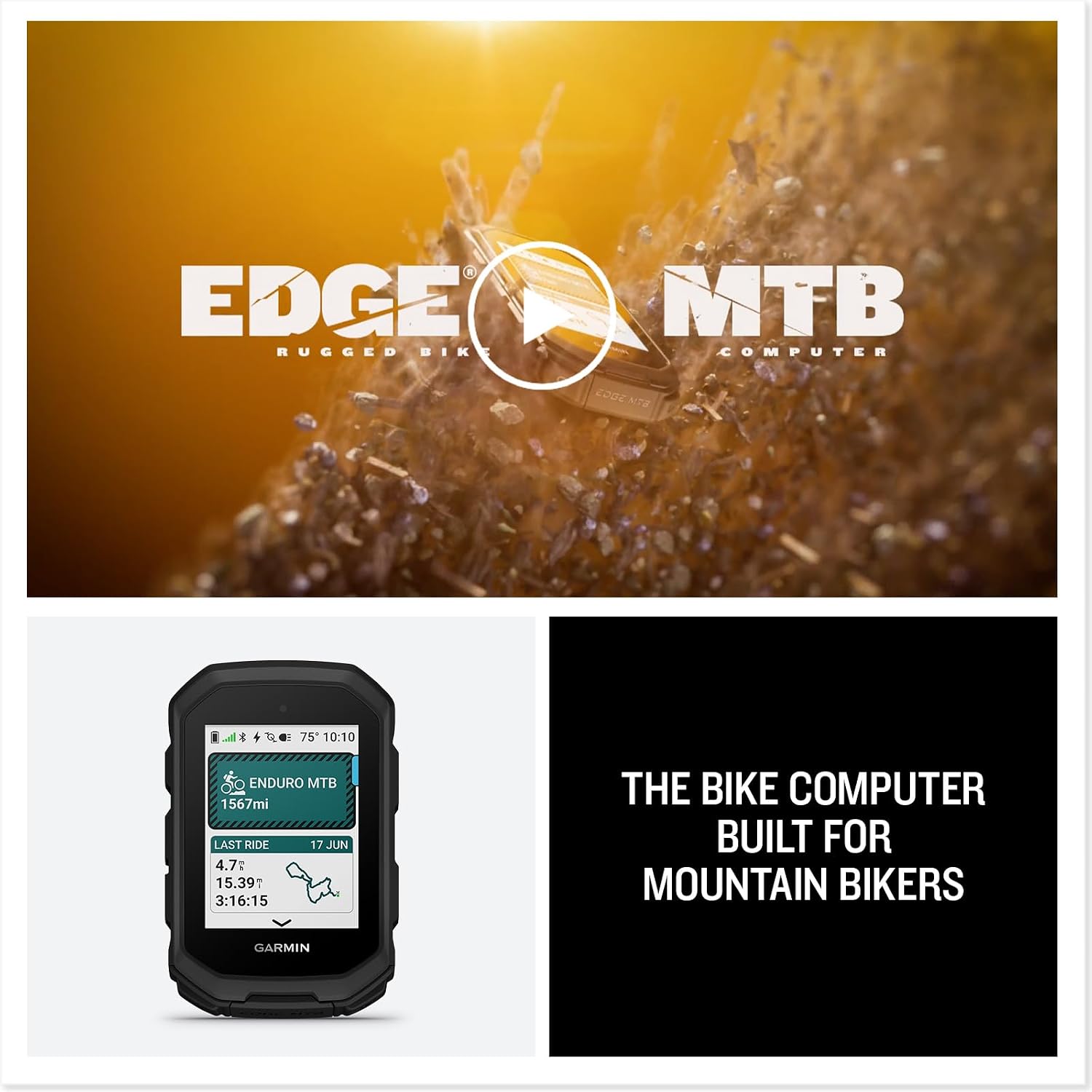 Garmin Edge® MTB, Rugged GPS Bike Computer, Mountain Biking Metrics | Enduro & Downhill Ride Profiles, Automatically Track Split Times While Riding, Full-Color Preloaded Trail Maps