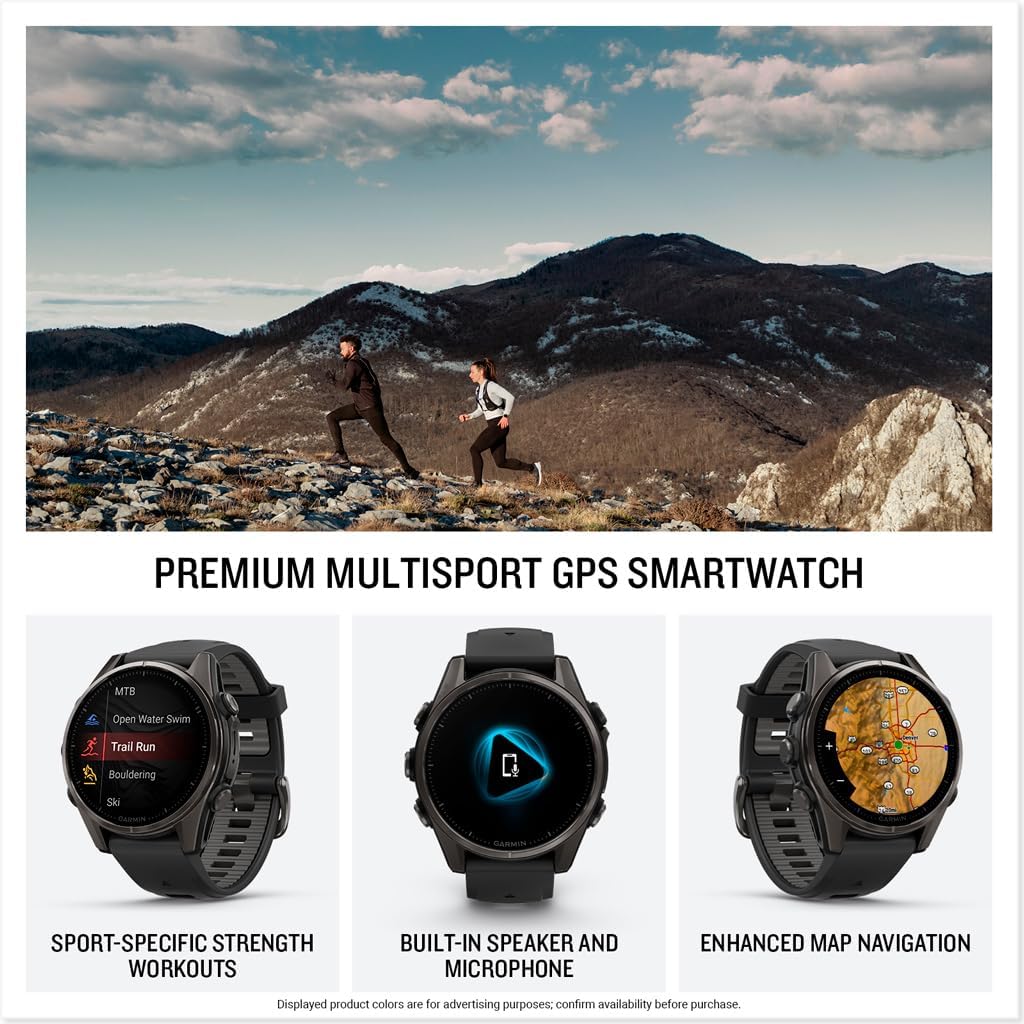 Garmin fēnix® 8, Sapphire, 43mm, DLC Titanium, Black/Pebble Gray | Premium Multisport Smartwatch, AMOLED Display, GPS, Built-In Flashlight, Dive-Rated, Built-In Speakers & Mic