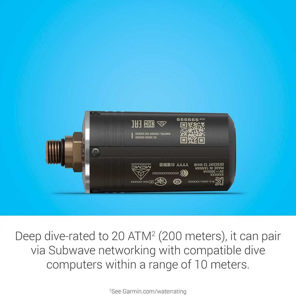 Garmin Descent™ T2 Transceiver, Subwave™ Wireless Communication | Monitor Up to 8 Tanks When Under Water, Pair with Your Compatible Air-Integrated Descent™ Dive Computer (Sold Separately)