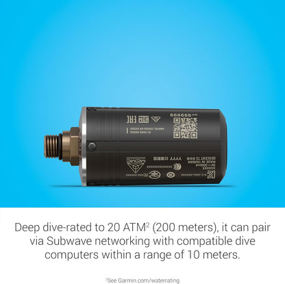 Garmin Descent™ T2 Transceiver, Subwave™ Wireless Communication | Monitor Up to 8 Tanks When Under Water, Pair with Your Compatible Air-Integrated Descent™ Dive Computer (Sold Separately)