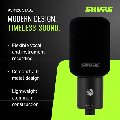 Shure KSM32C Stage Kit Cardioid Condenser Microphone - Precision ¾” Capsule, Low-Frequency Excellence, Ultra-Low Self-Noise, Off-Axis Rejection