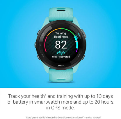 Garmin Forerunner® 265, Running Smartwatch, 46mm, Aqua/Black | Advanced Training Metrics & Recovery Insights, Music On Your Wrist, Garmin Coach, Daily Suggested Workouts
