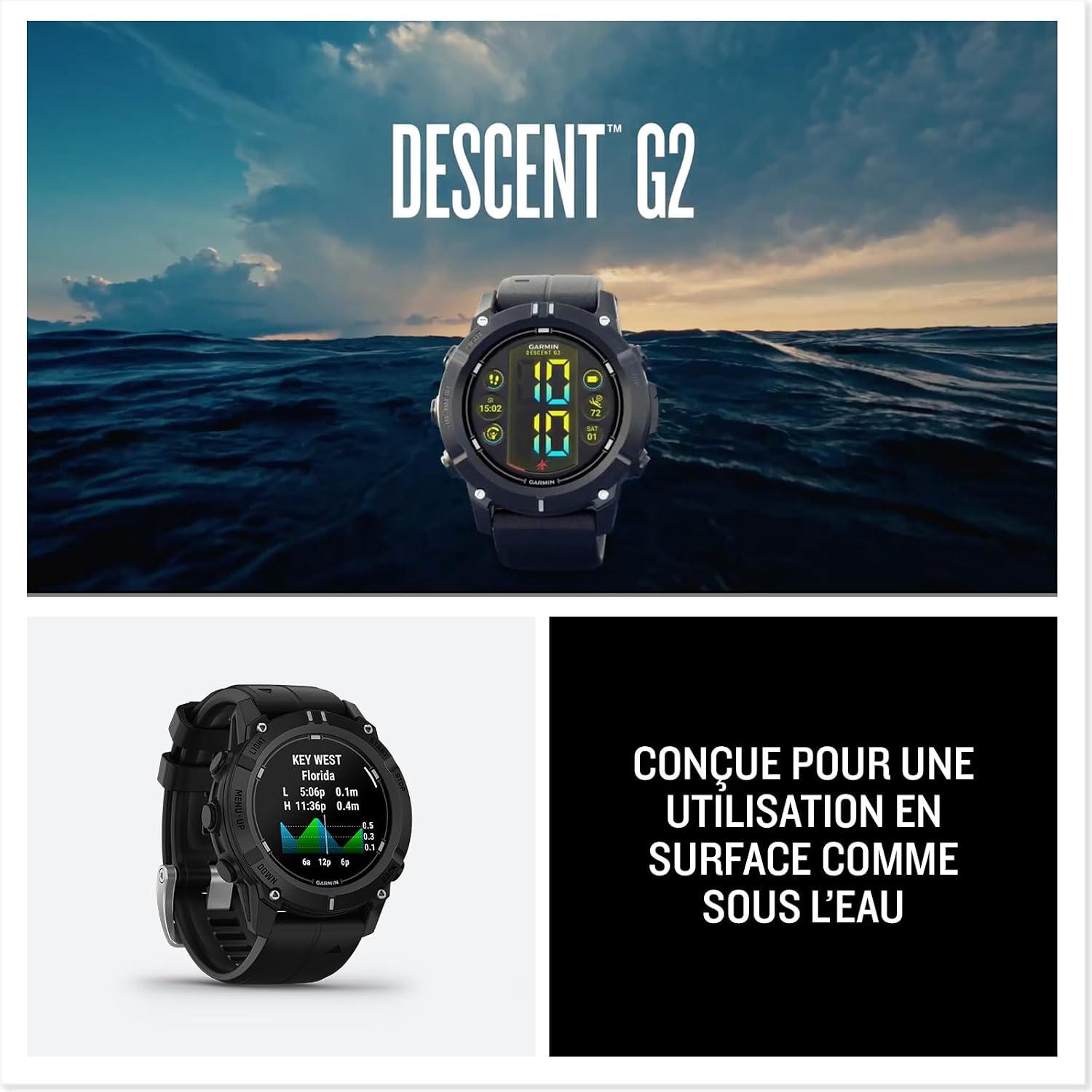 Garmin Descent™ G2, Watch-Style Dive Computer, 46mm, Black | AMOLED Display, Built for Diving, Multiple Dive Modes, Dive Log, Eco-Friendly Design, Advanced Training Features